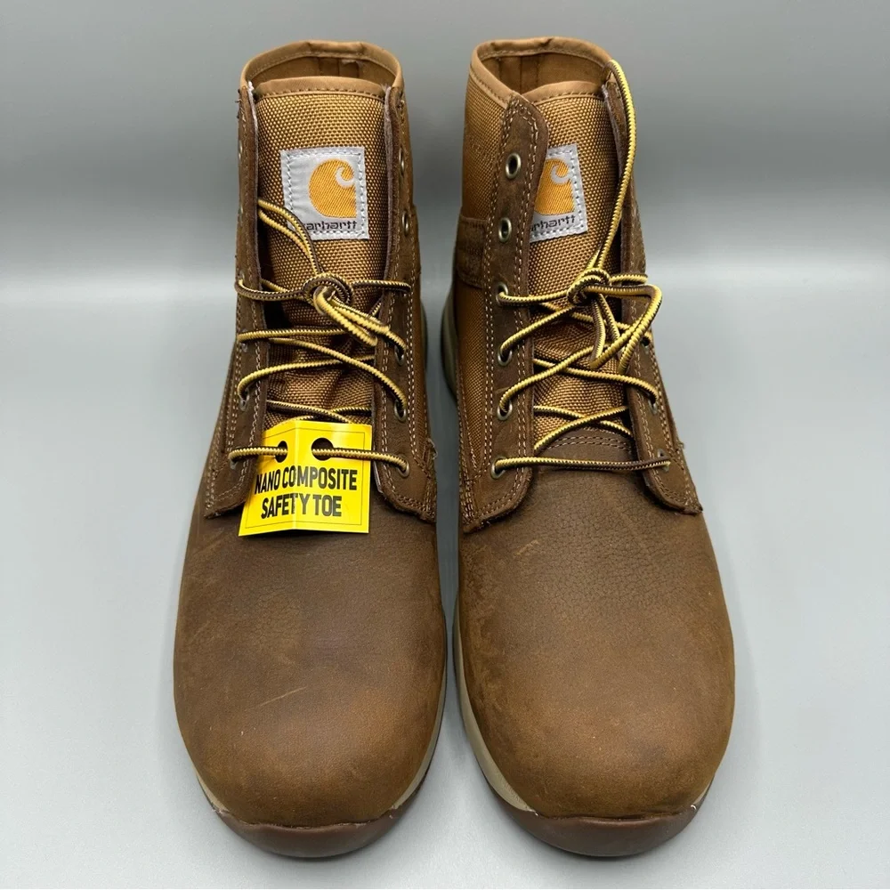 Carhartt Brown Leather Canvas Work Boots Composite Toe men’s Size 12